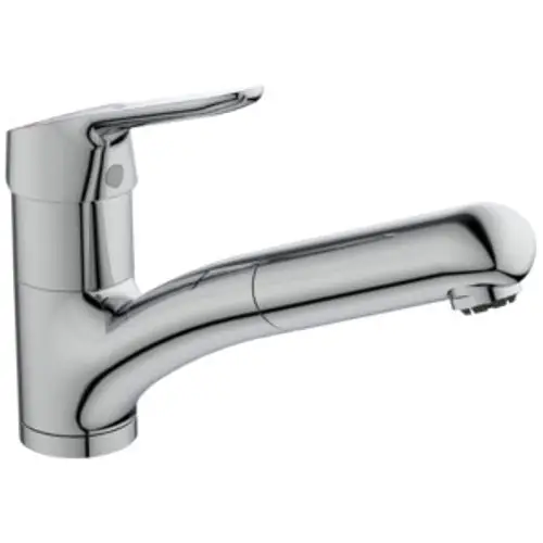 Küchenarmatur von Ideal Standard mit einem schwenkbaren Auslauf und einem einhebeligen Bedienhebel in verchromtem Finish.